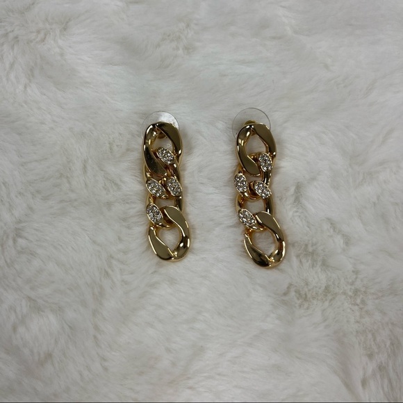 CHAIN LINK PAVE DROP EARRINGS GOLD - Picture 6 of 13